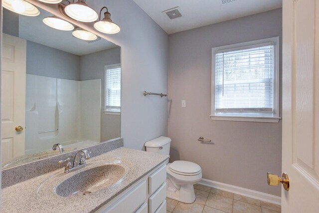 526 Christel Springs Dr, Clarksville, TN 37043 - full bathroom with tile patterned floors, toilet, vanity, baseboards, and visible vents