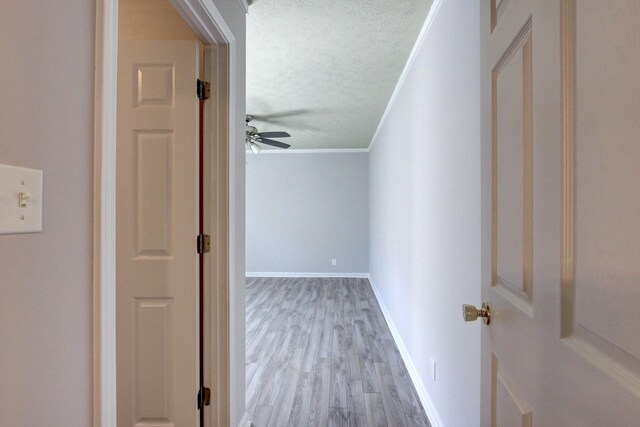 526 Christel Springs Dr, Clarksville, TN 37043 - corridor featuring baseboards, a textured ceiling, light wood-type flooring, and crown molding