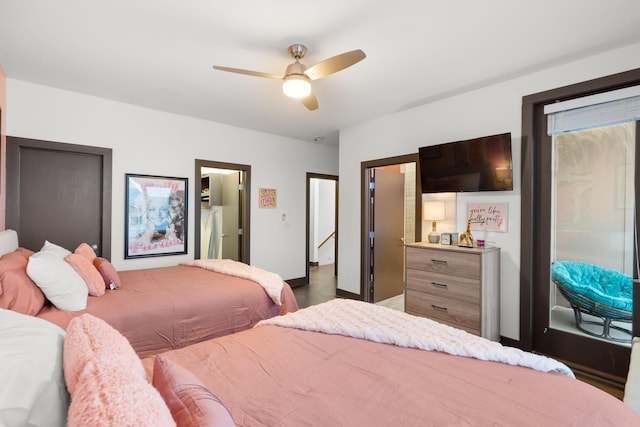 bedroom with baseboards and a ceiling fan