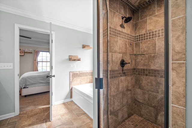 185 Kildeer Dr, Clarksville, TN 37040 - ensuite bathroom featuring a bath, baseboards, ornamental molding, a stall shower, and ensuite bath