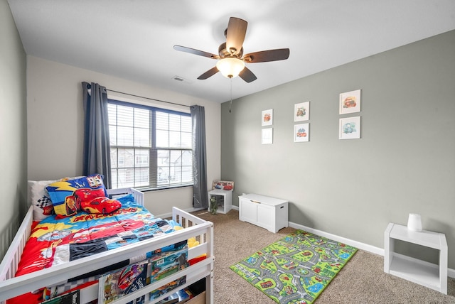 185 Kildeer Dr, Clarksville, TN 37040 - bedroom featuring baseboards, carpet flooring, ceiling fan, and visible vents