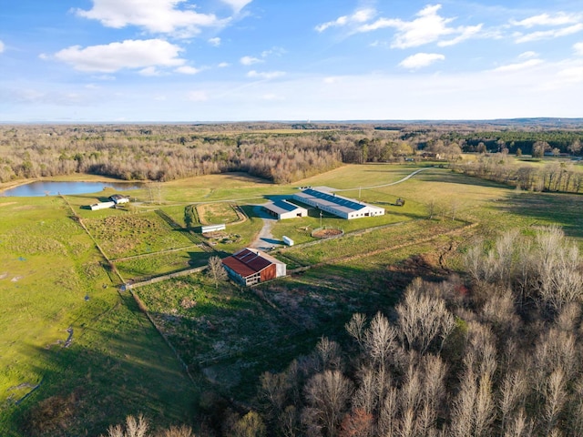 aerial view featuring a water view and a rural view