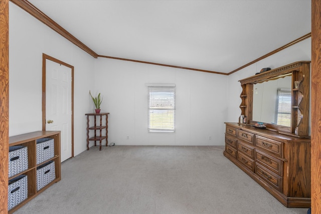 bedroom with carpet flooring and ornamental molding