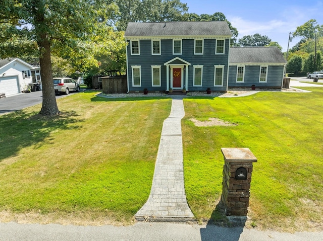 colonial house with a front lawn