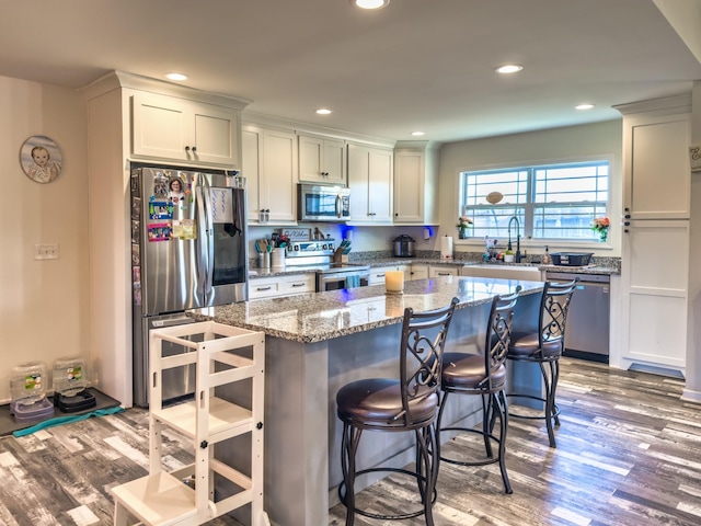 5113 Highland Lick Rd, Lewisburg, KY 42256 - kitchen with a kitchen breakfast bar, a kitchen island, a sink, light wood-style floors, and appliances with stainless steel finishes