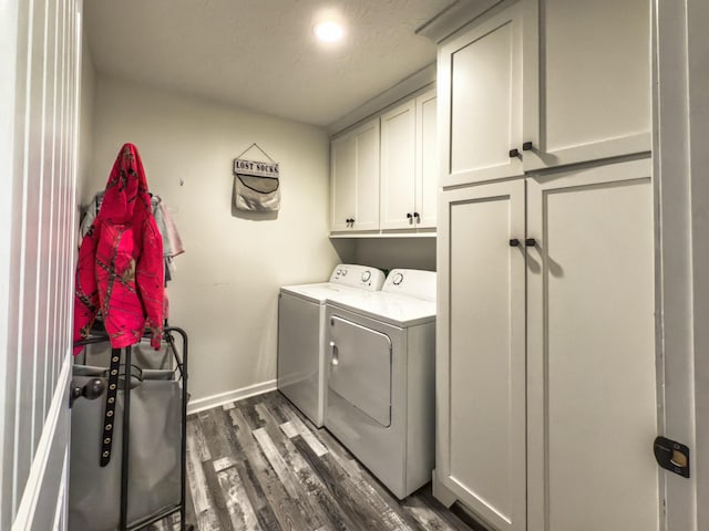 5113 Highland Lick Rd, Lewisburg, KY 42256 - washroom featuring washing machine and clothes dryer, cabinet space, baseboards, and dark wood finished floors