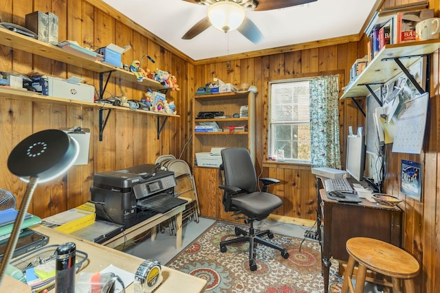 9395 Greenbriar Rd, Waverly, TN 37185 - office space featuring wood walls and a ceiling fan