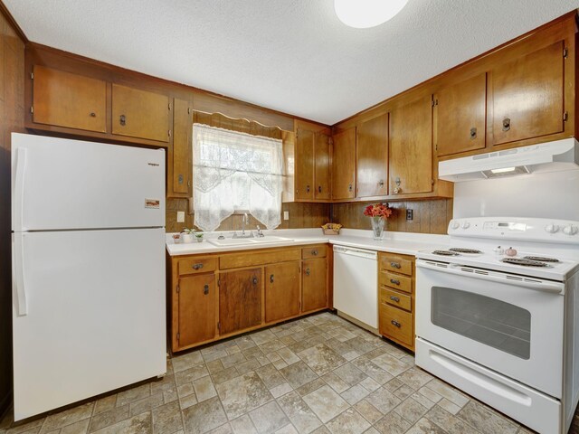 440 Appleton Dr, Clarksville, TN 37042 - kitchen with under cabinet range hood, light countertops, a sink, and white appliances