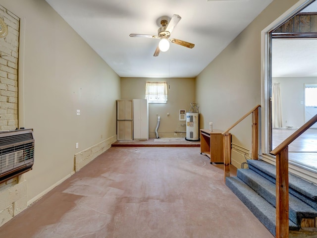 440 Appleton Dr, Clarksville, TN 37042 - interior space featuring electric water heater, stairs, baseboards, heating unit, and a ceiling fan