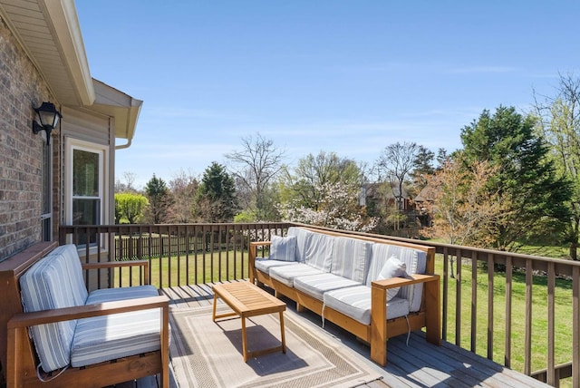 6525 Chessington Dr, Nashville, TN 37221 - wooden deck with an outdoor living space and a yard