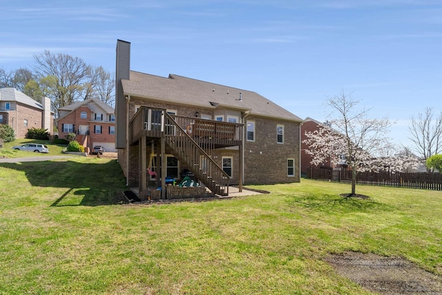 6525 Chessington Dr, Nashville, TN 37221 - back of house with a yard, fence, stairway, and a deck