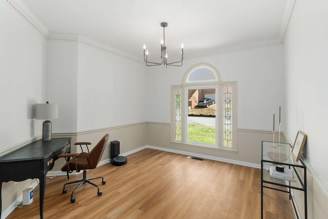 6525 Chessington Dr, Nashville, TN 37221 - office with an inviting chandelier, wood finished floors, crown molding, and visible vents