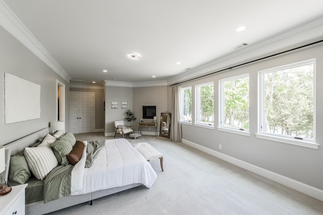 817 Burton Point Rd, Mount Juliet, TN 37122 - bedroom featuring baseboards, ornamental molding, visible vents, and light carpet