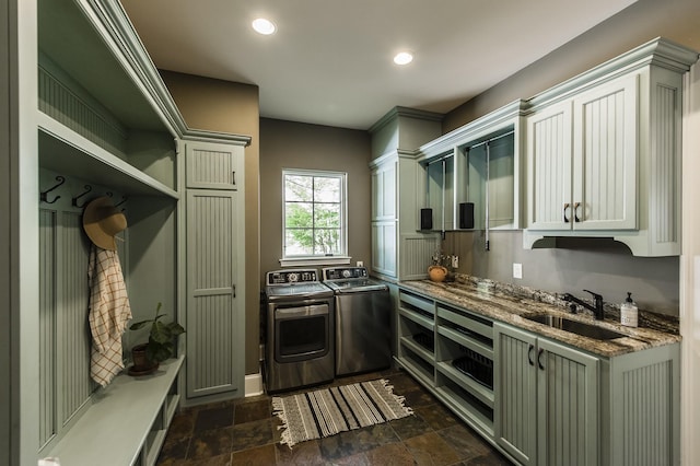 817 Burton Point Rd, Mount Juliet, TN 37122 - kitchen featuring recessed lighting, a sink, stone counters, separate washer and dryer, and stone tile floors