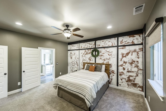 817 Burton Point Rd, Mount Juliet, TN 37122 - bedroom featuring visible vents, carpet, baseboards, ceiling fan, and recessed lighting
