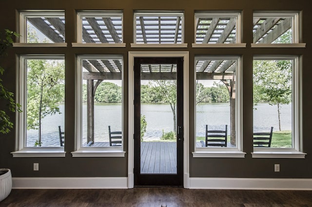 817 Burton Point Rd, Mount Juliet, TN 37122 - doorway with dark wood-style floors, plenty of natural light, a water view, and baseboards