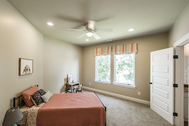817 Burton Point Rd, Mount Juliet, TN 37122 - carpeted bedroom featuring baseboards, visible vents, recessed lighting, and a ceiling fan