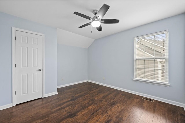 2033 Hidden Cove Rd, Mount Juliet, TN 37122 - unfurnished room featuring visible vents, baseboards, a ceiling fan, lofted ceiling, and hardwood / wood-style floors