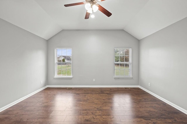 2033 Hidden Cove Rd, Mount Juliet, TN 37122 - empty room featuring baseboards, lofted ceiling, wood finished floors, and a ceiling fan