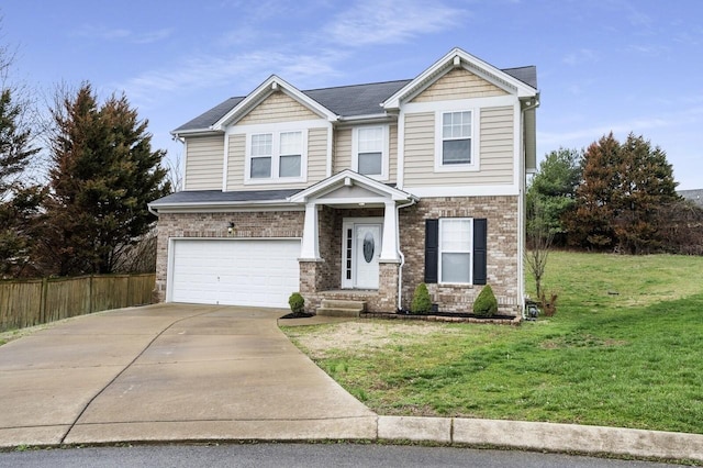 2033 Hidden Cove Rd, Mount Juliet, TN 37122 - view of front of home with driveway, a front yard, fence, brick siding, and a garage