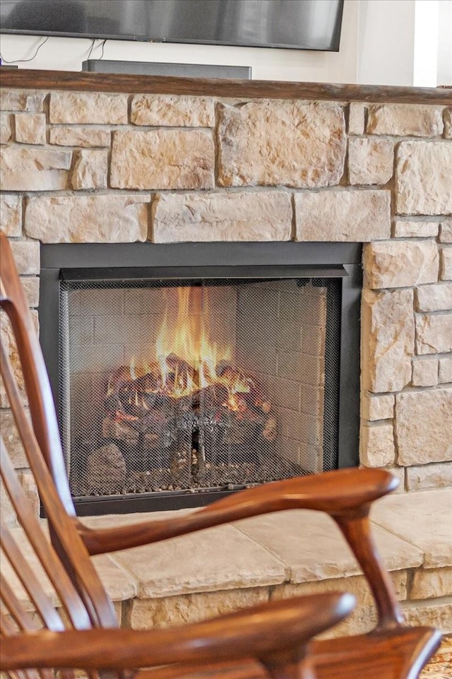 interior details featuring a fireplace