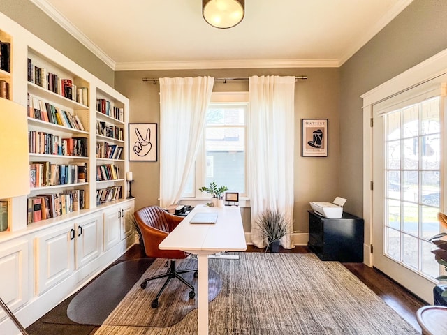 336 Chesterfield Ave, Nashville, TN 37212 - office featuring ornamental molding, dark wood-style floors, and a healthy amount of sunlight