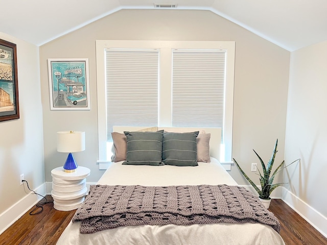 336 Chesterfield Ave, Nashville, TN 37212 - bedroom with visible vents, baseboards, lofted ceiling, and dark wood finished floors