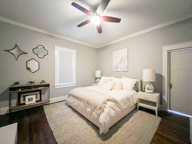336 Chesterfield Ave, Nashville, TN 37212 - bedroom with baseboards, wood finished floors, ornamental molding, and a ceiling fan