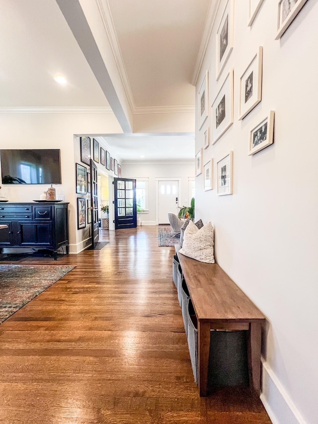 336 Chesterfield Ave, Nashville, TN 37212 - hallway featuring baseboards, ornamental molding, and wood finished floors