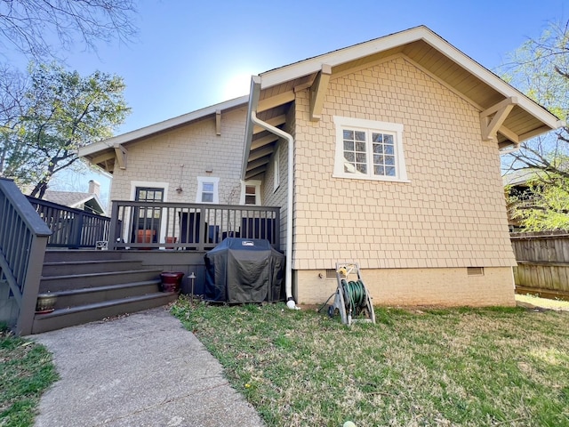 336 Chesterfield Ave, Nashville, TN 37212 - back of property featuring a yard, crawl space, fence, and a wooden deck