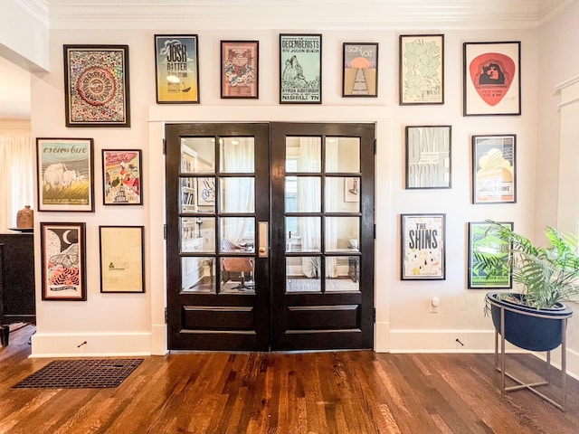 336 Chesterfield Ave, Nashville, TN 37212 - entryway with french doors, ornamental molding, baseboards, and dark wood finished floors