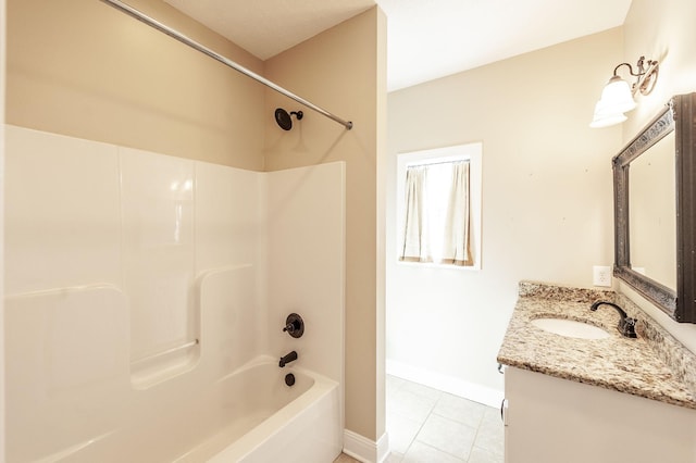 525 Bridle Path Ln, Hartsville, TN 37074 - bathroom with tile patterned flooring, shower / bathtub combination, vanity, and baseboards