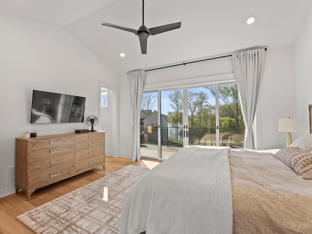 bedroom featuring multiple windows, access to exterior, visible vents, and recessed lighting