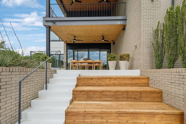 937 Glendale Ln, Nashville, TN 37204 - exterior space with brick siding, ceiling fan, fence, and a balcony