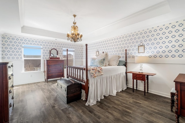 576 Nottingham Ave, Hendersonville, TN 37075 - bedroom with wallpapered walls, a tray ceiling, crown molding, and wood finished floors