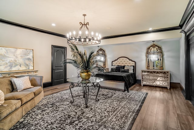 947 Tyne Blvd, Nashville, TN 37220 - bedroom with ornamental molding, baseboards, a chandelier, and wood finished floors