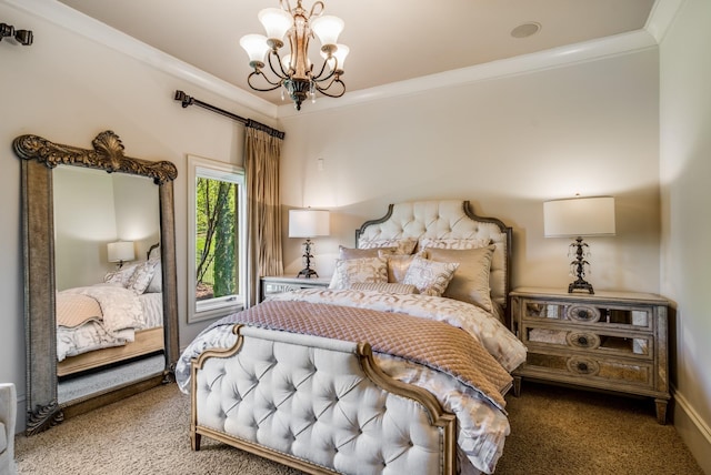 947 Tyne Blvd, Nashville, TN 37220 - bedroom with carpet flooring, ornamental molding, and a chandelier