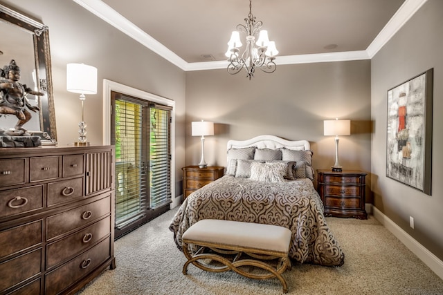 947 Tyne Blvd, Nashville, TN 37220 - carpeted bedroom featuring baseboards, crown molding, a chandelier, and access to outside