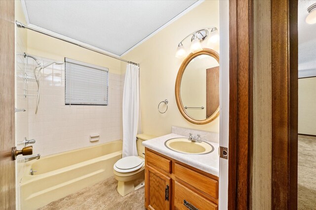 5651 S York Hwy, Grimsley, TN 38565 - full bath with toilet, vanity, ornamental molding, and shower / bath combo with shower curtain