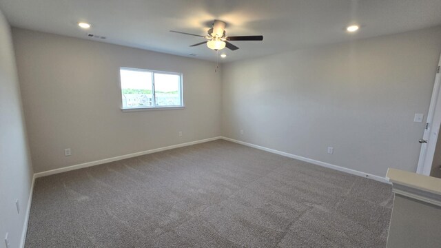 6139 Saxlingham Pl, Smyrna, TN 37167 - empty room featuring a ceiling fan, visible vents, baseboards, carpet flooring, and recessed lighting