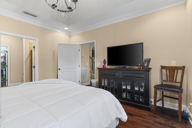 1019 Club View Dr, Gallatin, TN 37066 - bedroom with an inviting chandelier, visible vents, crown molding, and wood finished floors
