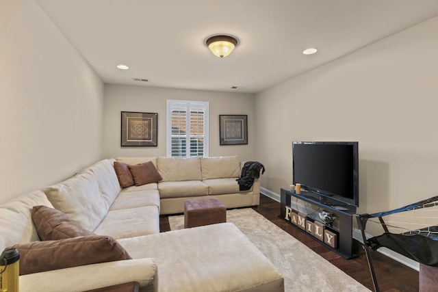 1019 Club View Dr, Gallatin, TN 37066 - living room featuring baseboards, visible vents, wood finished floors, and recessed lighting