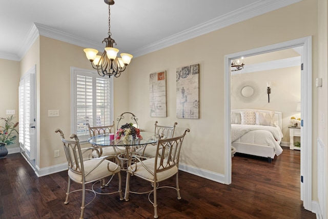 1019 Club View Dr, Gallatin, TN 37066 - dining space featuring baseboards, a notable chandelier, crown molding, and wood finished floors