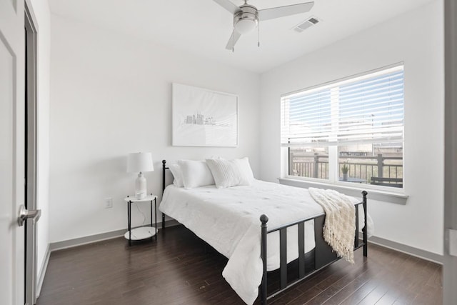 1638 54th Ave N Unit 313, Nashville, TN 37209 - bedroom with a ceiling fan, dark wood finished floors, baseboards, and visible vents