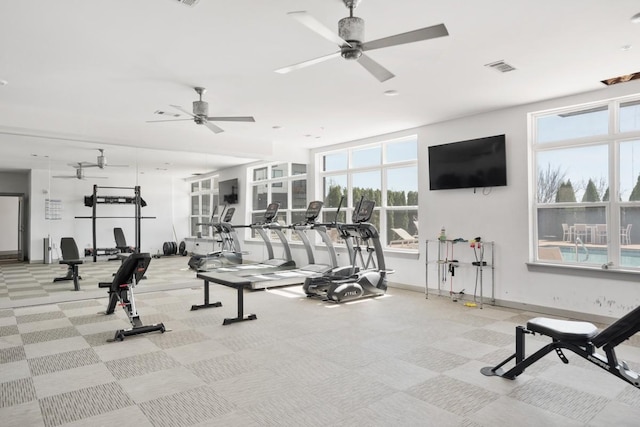 1638 54th Ave N Unit 313, Nashville, TN 37209 - gym with baseboards, carpet floors, ceiling fan, and visible vents