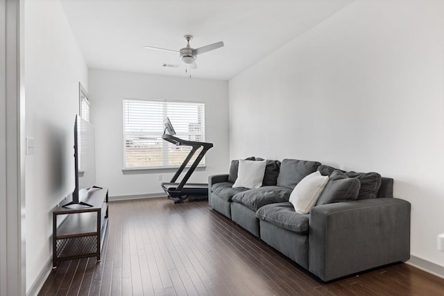 1638 54th Ave N Unit 313, Nashville, TN 37209 - living area with dark wood finished floors, baseboards, visible vents, and a ceiling fan