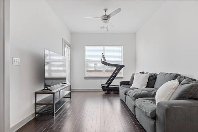 1638 54th Ave N Unit 313, Nashville, TN 37209 - living area featuring a ceiling fan, baseboards, and dark wood finished floors