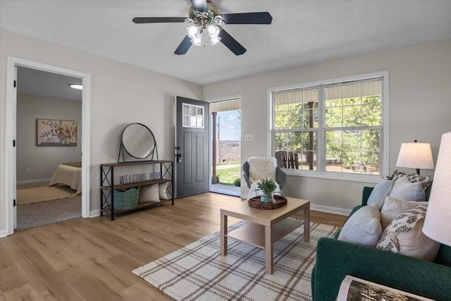 650 Wall Rd, Cunningham, TN 37052 - living area with baseboards, a ceiling fan, and light wood finished floors