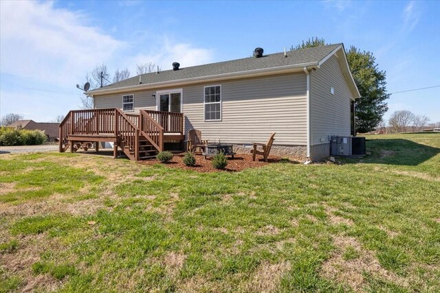 650 Wall Rd, Cunningham, TN 37052 - rear view of property featuring stairway, a deck, central AC, and a yard