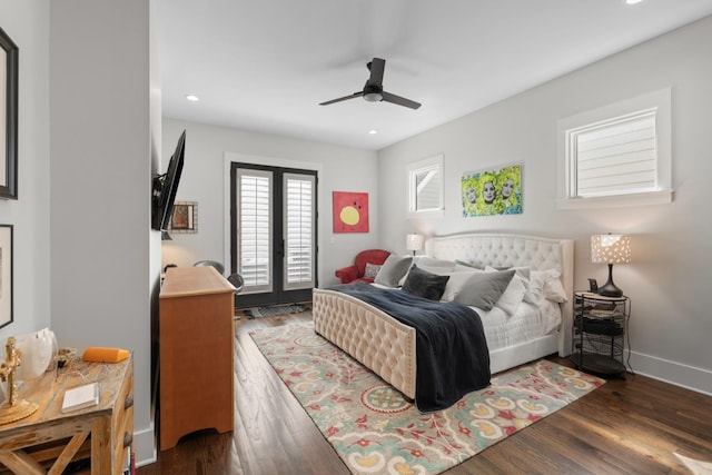 128 37th Ave N, Nashville, TN 37209 - bedroom with access to outside, french doors, a ceiling fan, recessed lighting, and wood finished floors